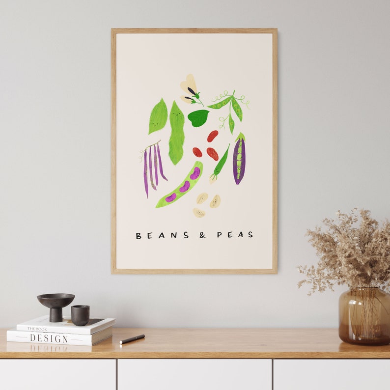 Cartel de frijoles y guisantes / impresión de arte DIGITAL, arte de la pared del vivero, decoración del arte de la pared del comedor de la cocina, cartel de aprendizaje de verduras imagen 4
