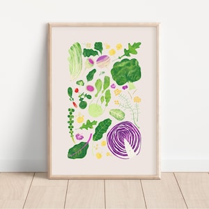 Ilustración de variedades de Brassica / Impresión artística DIGITAL, arte de pared para guardería, arte de pared para comedor de cocina, póster de aprendizaje de vegetales, brócoli