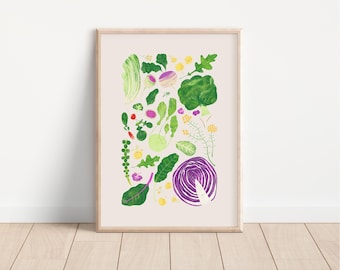 Ilustración de variedades de Brassica / Impresión artística DIGITAL, arte de pared para guardería, arte de pared para comedor de cocina, póster de aprendizaje de vegetales, brócoli