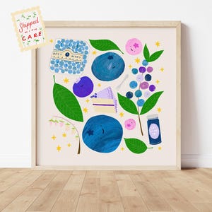 Heidelbeeren Sorten Abbildung | PHYSIKALISCHER Kunstdruck, Kinderzimmer Wandkunst, Küche Esszimmer Wanddeko, Gemüse Lernposter