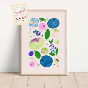 Heidelbeeren Sorten Abbildung | PHYSIKALISCHER Kunstdruck, Kinderzimmer Wandkunst, Küche Esszimmer Wanddeko, Gemüse Lernposter