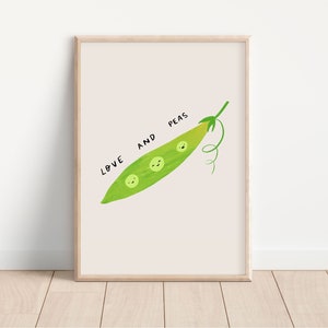 Love and Peas Logo Art / Impresión de arte DIGITAL, arte de la pared del vivero, decoración del arte de la pared del comedor de la cocina, cartel de aprendizaje de verduras