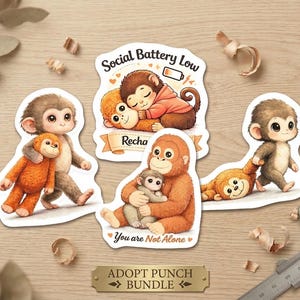 Adopt Punch Monkey Sticker Bundle | Kawaii Vinyl Stickers (Set of 4)