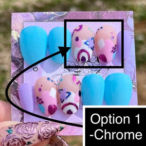 abstract nails/ nails/ press ons/ press on nails/ pink nails/ blue nails/ purple nails/ chrome nails/ glitter nails/ chrome/ glitter/ pretty