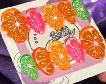 Uñas de frutas/uñas de melón/uñas de neón/uñas 3d/uñas jugosas/uñas de lima limón/uñas prensadas/reutilizables/uñas de neón/uñas de gelatina