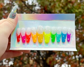 Glow in the Dark Pride Set/ Pride Nails/ Jewels/ Pearls/ Pearl Nails/ Rainbow Nails/ Jewel Nails/ Press-on Nails/ Pride Month/ Nails