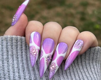 Uñas de araña para Halloween/uñas a presión/uñas prensadas/Halloween/rosa/uñas de telaraña/uñas con diamantes de imitación/uñas con degradado de color rosa púrpura/uñas de Halloween con aura lineal