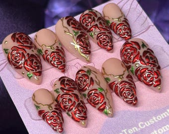uñas rosas/uñas cromadas/uñas mate/uñas rosas cromadas/uñas de la bella y la bestia/uñas de La Bella y la Bestia/uñas postizas/uñas postizas/uñas lindas