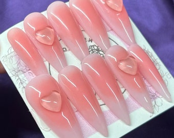 korean blush nails/ Korean cheek nails/ blue nails/ cheek nails/ nails/ press on nails/ press ons/ pink nails/ cute nails/ blush/ pretty