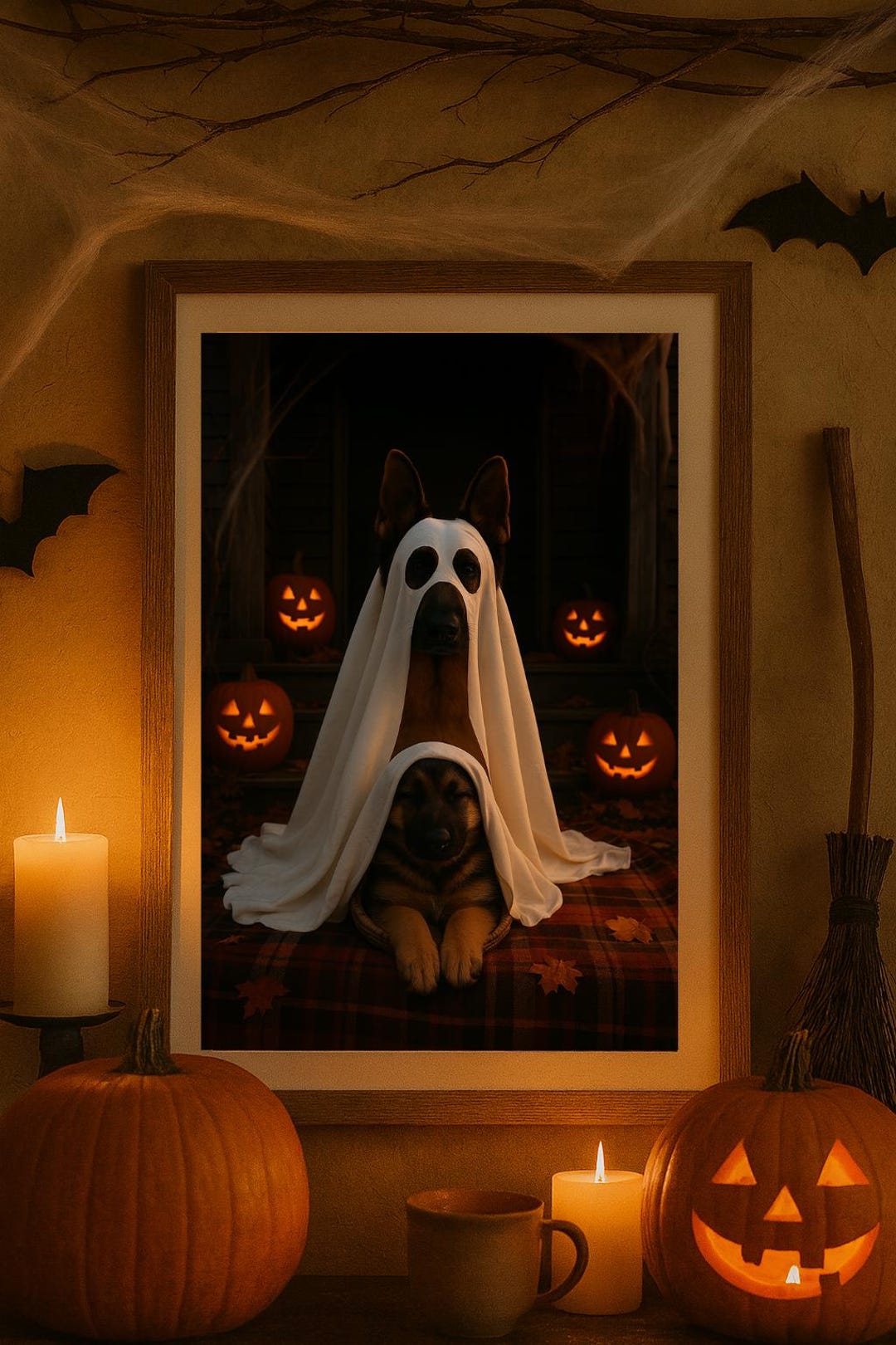German Ghost Ghost German Shepherd Halloween Print: Funny Dog Wall Art (digital ...
