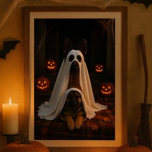 Deutscher Schäferhund – Deutscher Schäferhund – Halloween Poster zum selbst beschriften | Gemütlicher Herbst Haustier Dekor | Geist Hund Digitaler Download | Hundeliebhaber Geschenk