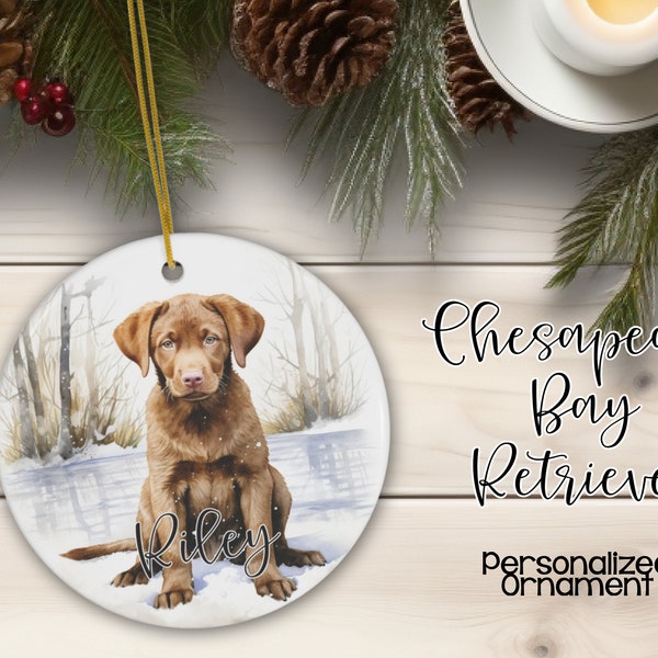 Chesapeake Bay Retriever Christmas Ornament, Personalized Dog Collectable, Custom Chessie Name Gift, Pet Memorial Gift, FREE SHIPPING