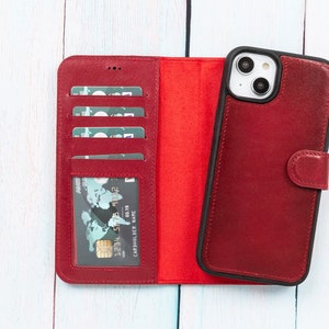 Personalized Leather iPhone Wallet Case: Magnetic Detachable Card Holder