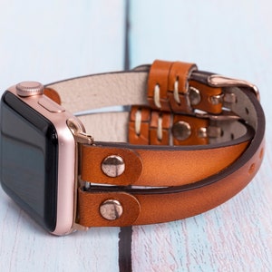 Double Wrap Leather Apple Watch Band 38mm 40mm 42mm 44mm, Custom Handmade, iWatch Band for Women, Leather Apple Strap, Gift for Sister