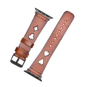 Personalized Leather Apple Watch Band: Playing Card Suits, Custom iWatch Strap