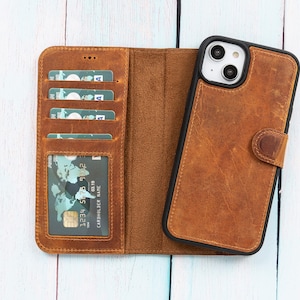 Funda de cuero para iPhone 14, funda magnética desmontable, portatarjetas para iPhone, billetera para iPhone, funda de cuero para iPhone 14 Pro Max, regalos personalizados
