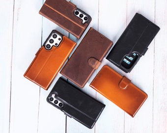 Samsung Leather Wallet S23, S23 Ultra, S23 Plus Case, Handmade Samsung Galaxy Detachable Magnetic Case, Samsung Case Card Holder