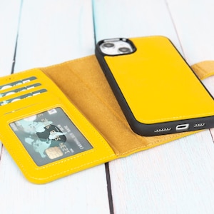 Porte-cartes magnétique amovible pour iPhone 14+, Étui en cuir pour iPhone 14 Pro Max, Portefeuille en cuir véritable premium, Étui magnétique amovible