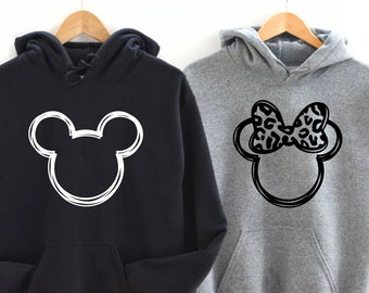 Minnie Hoodie, Mickey Hoodie, Minnie Mickey Sketch, Mickey Minnie Outline, Disney hoodie, Leopard sweatshirt, Minnie Mickey Mouse sweatshirt