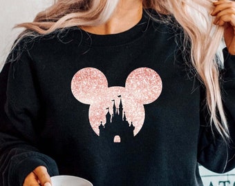 Mickey Castle sweatshirt, Disney sweatshirt, Glitter Mickey Castle Shirt, Glitter Minnie Castle sweatshirt, Glitter sweatshirt, Mickey Mouse