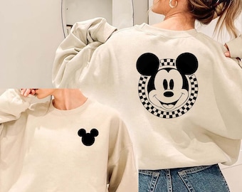 Mickey Mouse sweatshirt, Mickey sweatshirt, Couples Disney sweatshirt, Retro Disney sweatshirt, Checkered Mickey sweatshirt, Couple sweaters