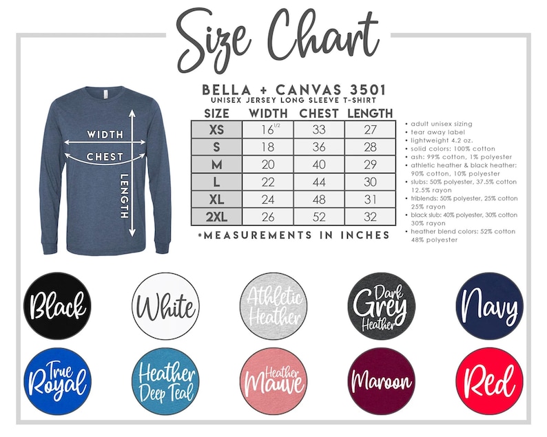 the size chart for a long sleeve shirt
