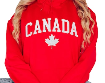 Canada Hoodie, Sweatshirt & T-Shirt Glitter Vinyl Maple Leaf Design, Vintage Graphic Canadian Pride Unisex Apparel, Red Pullover Gift