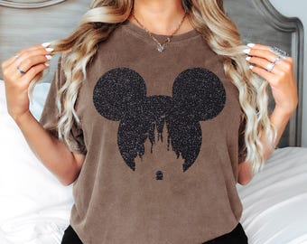 Glitter Mickey Ears and Disney Castle Graphic Comfort Colors T-Shirt