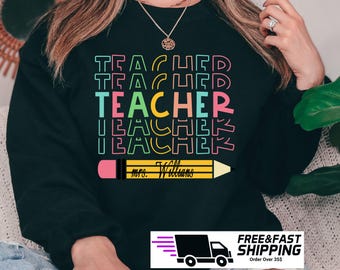 Sudadera de maestro personalizada, sudadera de maestra, linda sudadera con cuello redondo para maestro, regalo de agradecimiento para maestro, regalo para maestro, sudadera con capucha retro para maestro