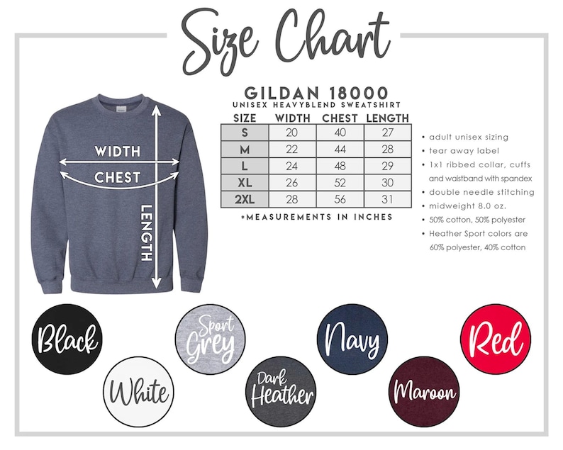 the size chart for a sweatshirt