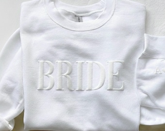 Minimal Bride Sweatshirt Hoodie T Shirt 3D Puff Vinyl Embossed Bride Design Wedding Bridal Apparel Gift for Future Mrs Outfit Idea