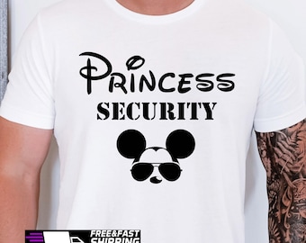 Funny Princess Security Hoodie for Men, Disney Family Vacation Matching Outfit, Cool Dad Hoodie with Mouse Design, Park Trip Sweatshirt