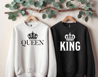 King and Queen Crown Couple Shirt, Matching Relationship T-Shirt Sweatshirt Hoodie Set, Royal Couple Graphic Unisex Apparel Bride Gift Idea