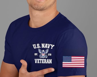 US Navy Veteran T Shirt Hoodie Sweatshirt, American Flag Sleeve Shirt, Military Pride Gift, Patriotic Navy Veteran Family Apparel Gift