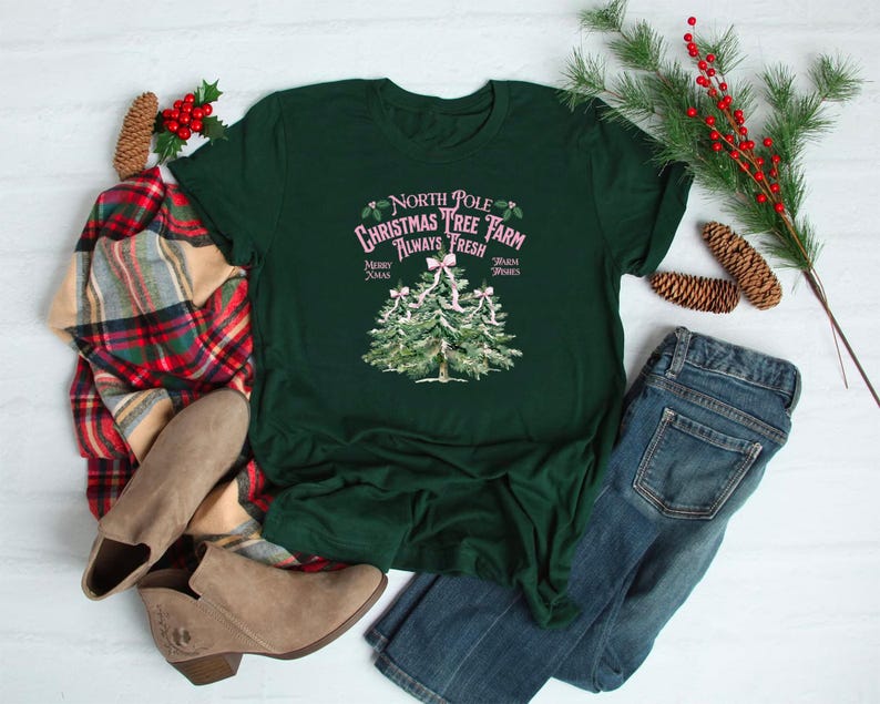 Pink Merry Christmas Trees Sweatshirt, Womens Christmas Sweatshirt