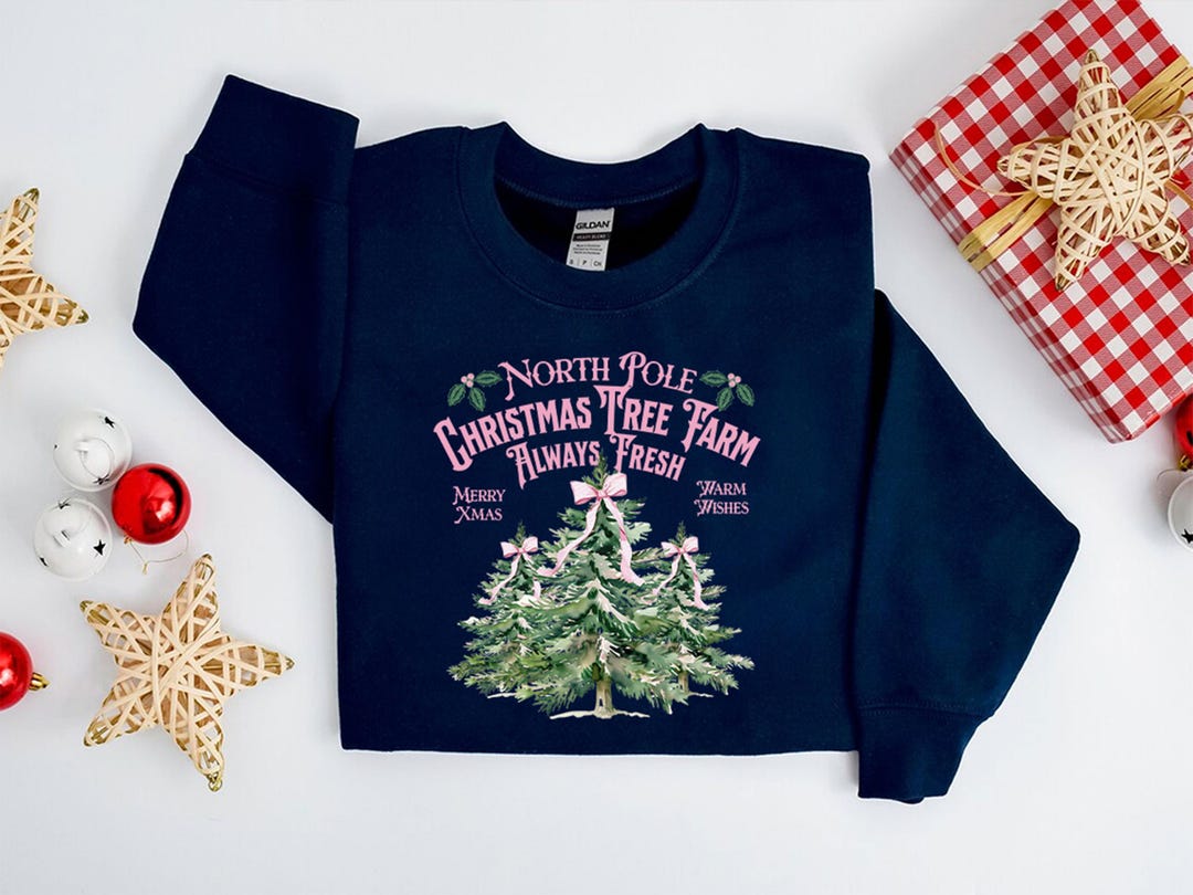 Pink Merry Christmas Trees Sweatshirt, Womens Christmas Sweatshirt
