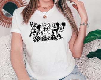 Retro Disney Cartoon Friends Shirt, Funny Vintage Disney Character Graphic Tee, Cute Black Line Art Disney T Shirt Sweatshirt Hoodie Gift
