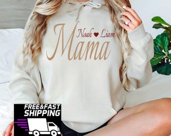 Custom Mama Hoodie With Personized Names Mother Hoodie, New Mom Gift, Custom Mom Hoodie, Custom Mothers Day Gifts, Elegant Mama Hoodie Gift