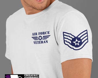 Custom Air Force Veteran Hoodie with Rank Insignia on Shoulder Seam, Personalized Air force Solider Family Shirt, Air Force Proud veteran