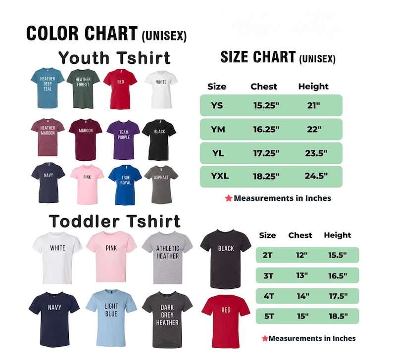 a chart showing the sizes of children's t - shirts