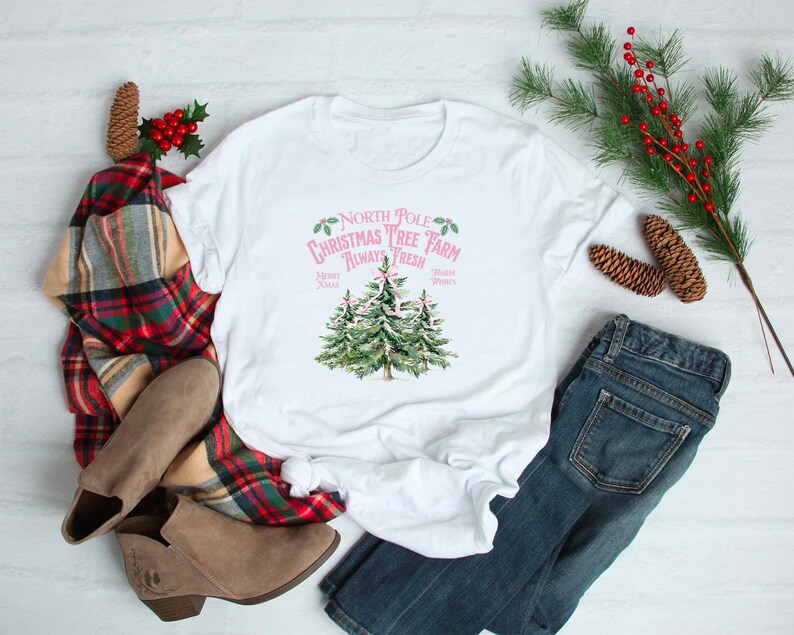 Pink Merry Christmas Trees Sweatshirt, Womens Christmas Sweatshirt