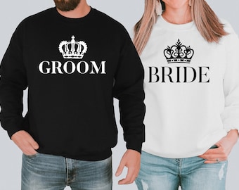 Bride and Groom Matching Shirts Crown Design Wedding Couple T Shirt Sweatshirt Hoodie Set Engagement Anniversary Gift Unisex Apparel