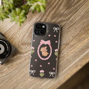 Cute Bunny Phone Case, Clear Protective Cover, Floral Design, Rabbit Lover Gift, Spring Decor, Easter Accessories