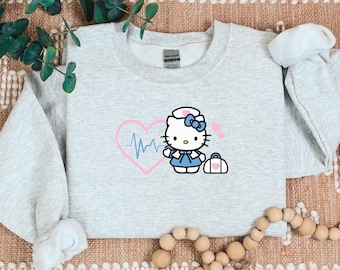 Kitty Nurse Cozy Sweater- Light Pink Heart