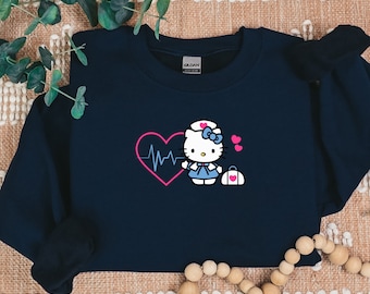 Kitty Nurse Cozy Sweater- Hot Pink Heart