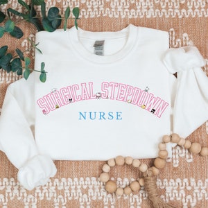Pink- Varsity- Surgical Stepdown Nurse- Kawaii-Characters -Cozy Sweatshirt