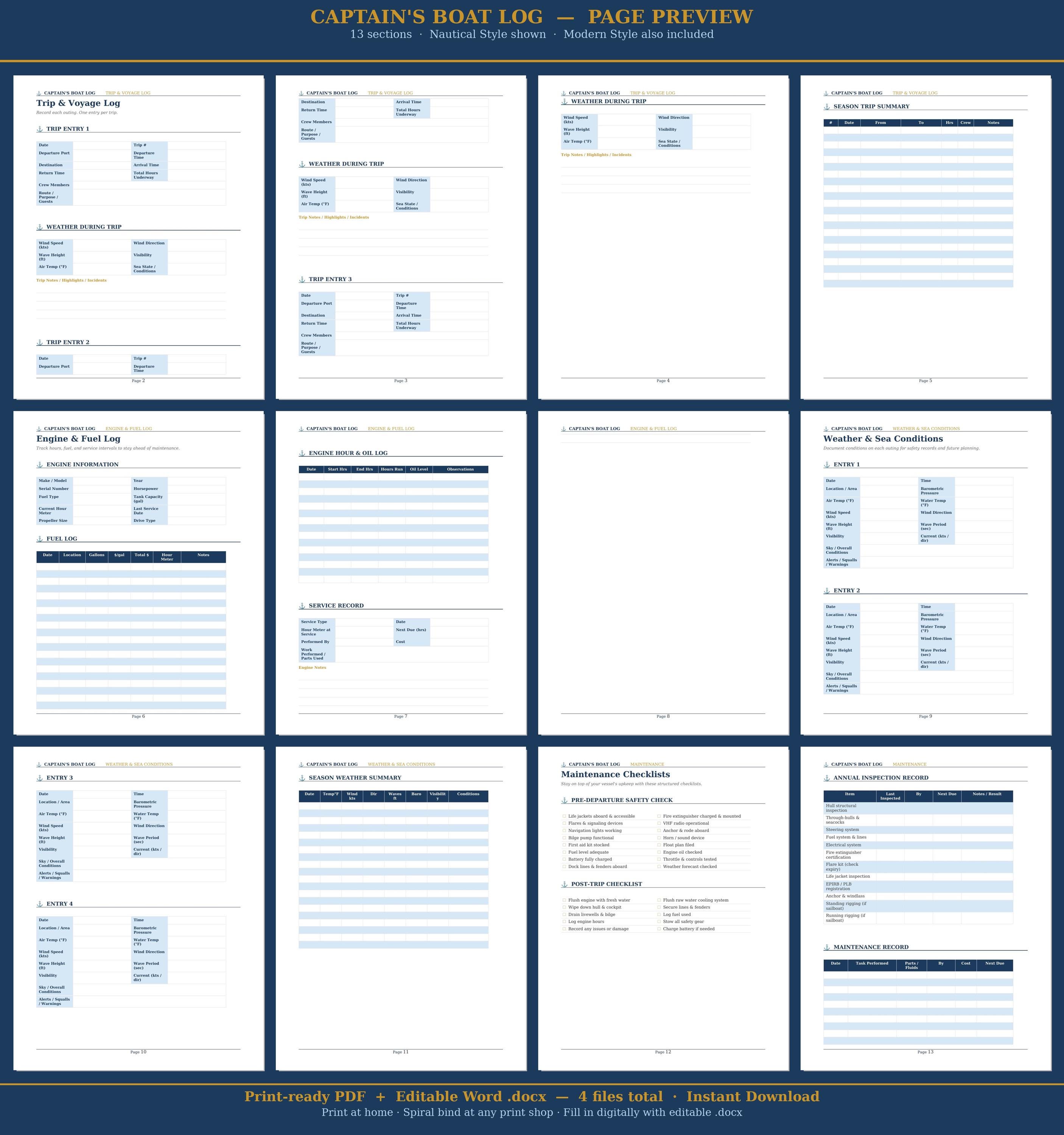 Captain's Boat Log Printable | Boat Log Book PDF | Boating Journal ...