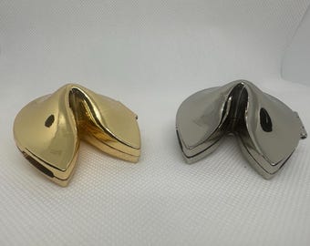 Golden or Silver Metal Fortune Cookie Trinket Box, Opens