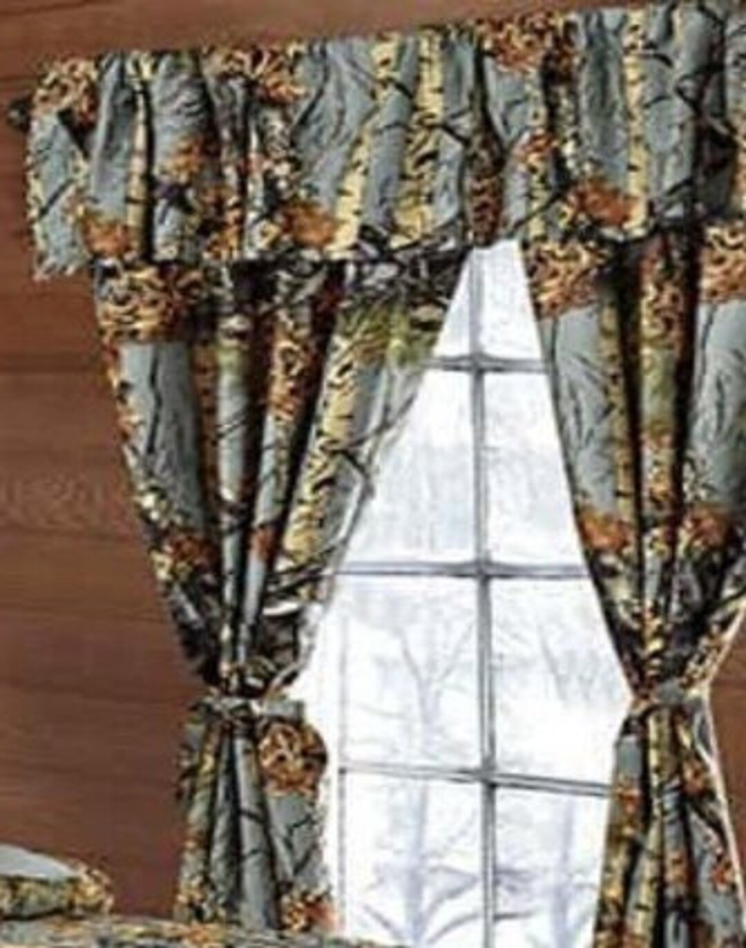 Gray Camo Curtain Camouflage 5 Pc Set With Valance and Tiebacks Free