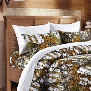 7 pc Queen Size Camo Bedding White Snow Camo Comforter with sheets; Camouflage set